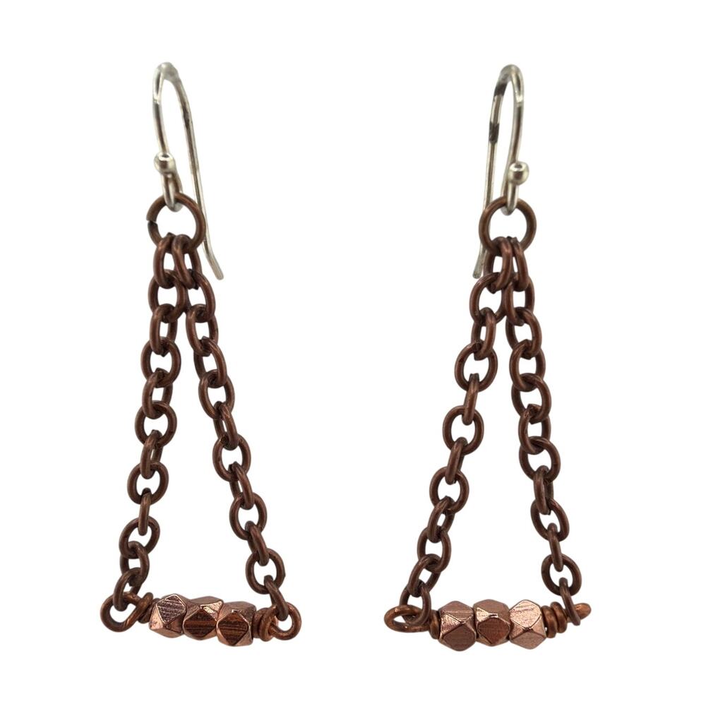 Artisan Handcrafted Triangular Copper Swing Chain Dangle Earrings